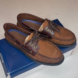 New Sperry Men's Two-Tone Brown Leather Boat Shoes